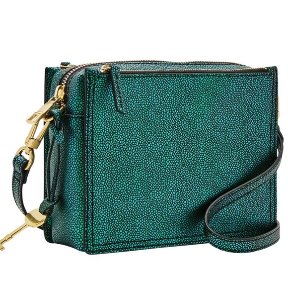 Fossil Campbell Leather Metal Green Messenger Bag - Picture 2 of 5